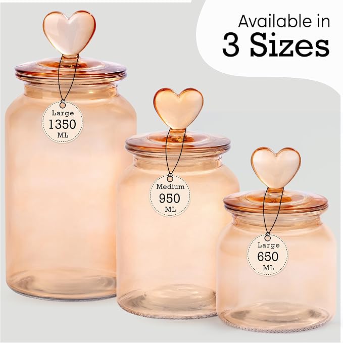 Set of 3 Elegant Amber Glass Jars with Lids