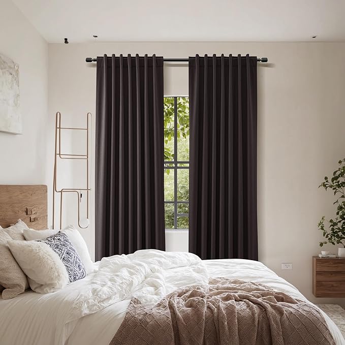 Guken 100% Blackout Curtains 108 Inch Length 2 Panels Set for Living Room Bedroom Back Tab Thermal Insulated Black Out Linen Drapes Room Darkening Cocoa Coffee,52x108