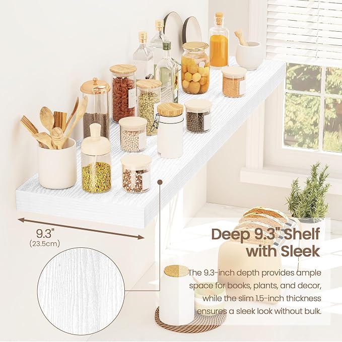 Vivelove White Floating Shelves 36 Inches Long, Wall Display Shelves with Invisible Brackets, for Bathroom Living Room Kitchen Bedroom Office Farmhouse Home Decor, 36x9.3X 1.5 - Set of 2, White
