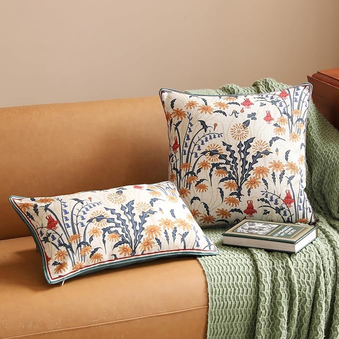bilin gaier Designer Linen Throw Pillow Covers,18"x18" Set of 2-Tijuana | Vintage Elegant Square Pillow Cover,Concealed Zipper Design,Floral Pattern,Sofas,Bedroom,Living Room,Lounge Chairs