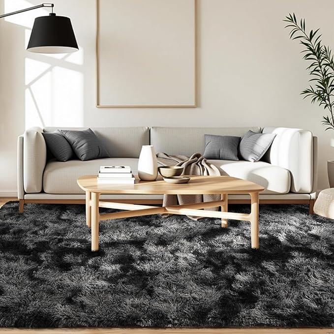 FinRèc 5x8 Feet Dark Grey Rugs for Bedroom Living Room, Soft Fuzzy Shaggy Area Rug, Non-Slip Fluffy Furry Shag Rug for Nursery Kids Room Dorm Room Home Decor, Indoor Plush Floor Carpet