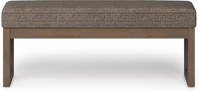 SIMPLIHOME Milltown Large Ottoman Bench - 44 inch Wide Upholstered Tweed Look Fabric Rectangle Footstool Ottoman in Mink Brown, Contemporary Bench for Bedroom with Cushioned Seat, Assembled