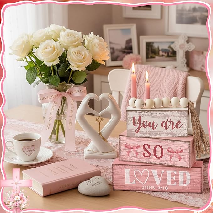 Yuntau 4 Pcs You Are So Love Wooden Farmhouse Heart Tiered Tray Decor Rustic Inspirational Quotes Wood Block Sign Gift Centerpiece Farmhouse Table for Desk Shelf Playroom
