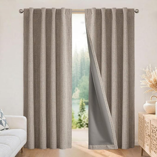 Joydeco Blackout Curtains for Bedroom - 120 Inch Long 100% Light Blocking 2 Panels Set Linen Drapes, Thermal Insulated Room Darkening Curtains, Linen Textured for Living Room, Rod Pocket & Back Tabs