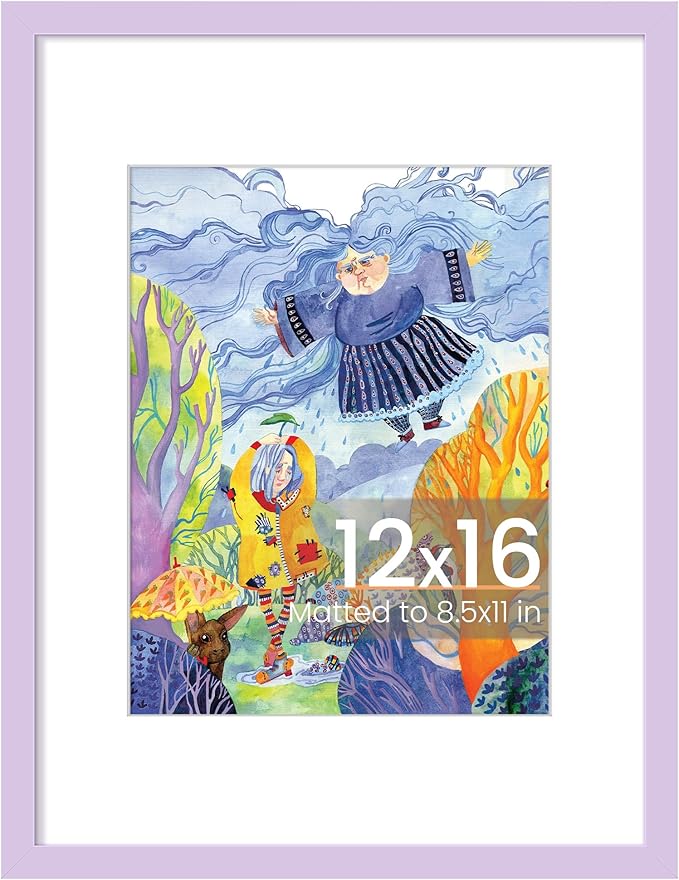 upsimples 12x16 Picture Frame, Display Pictures 8.5x11 with Mat or 12 x 16 Without, Wall Hanging Poster Frames, Purple, 1 Pack