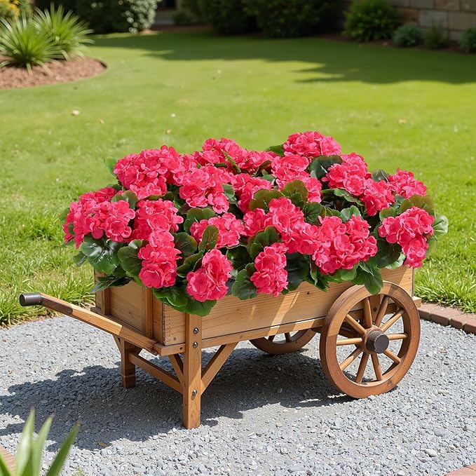 Alupssuc 12 Bundles Artificial Flowers for Outdoors Decoration Silk Geranium, UV Resistant Artificial Outdoor Fake Plants, Faux Flowers for Home Kitchen Table Indoor Outside Spring Decor, DeepPink