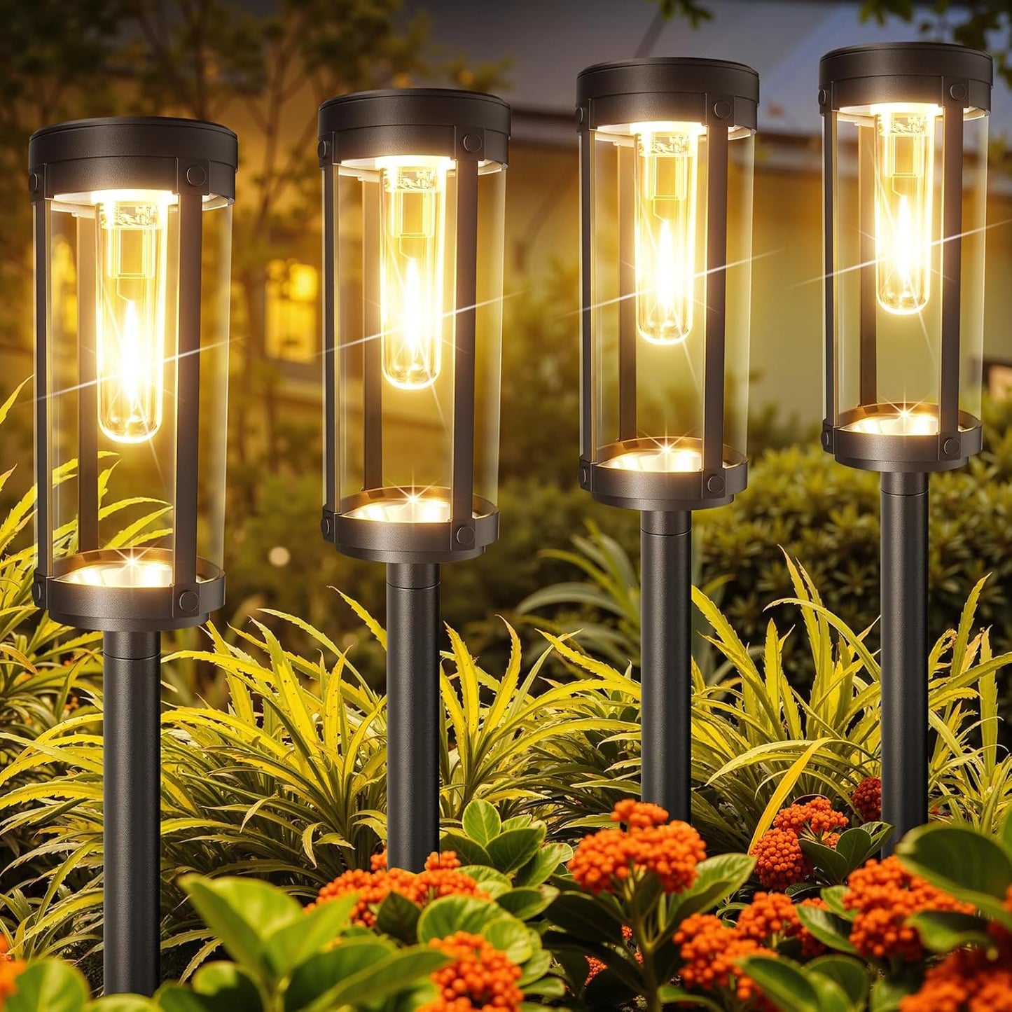 Solar Pathway Lights Outdoor 6 Pack, Bright & Taller Solar Lights Outdoor Waterproof, Auto On/Off 15Hrs+ Morden Path Light Solar Powered Landscape Lights for Yard Garden Walkway Driveway Lawn