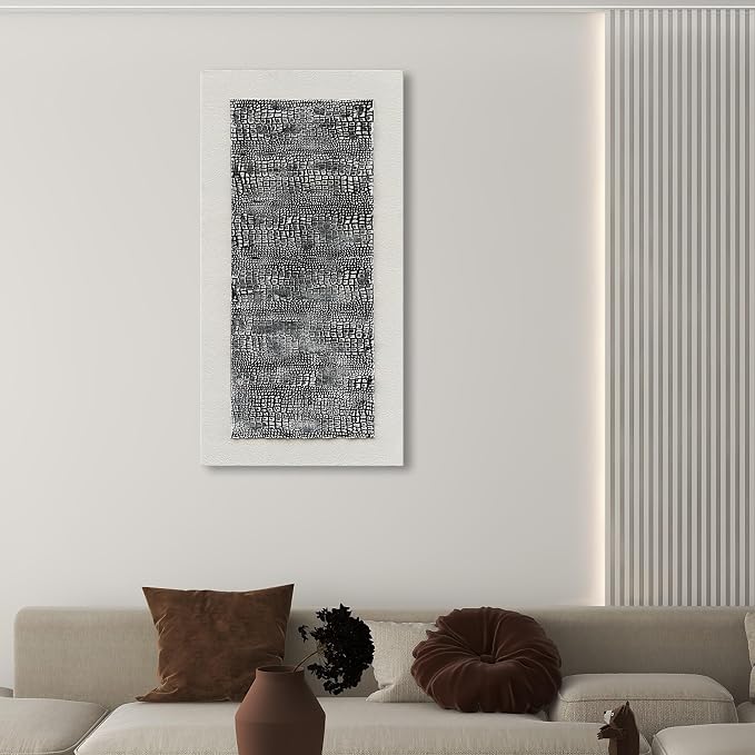 NANKAI Art Hand-Painted Crocodile Skin Texture Art Oil Painting, Black and White Abstract Wall Decoration Art Suitable for Home and Office Wall Decoration. 48x24 inches