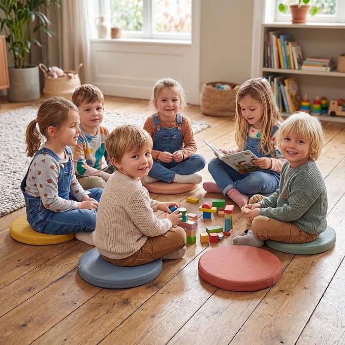 Juexica 6 Pcs Extra Thick Flexible Seating Floor Cushions Assorted Colored Pillow Floor Cushions for Classroom Soft Flexible Seating for Kids Learning Sitting Daycare School Chair (Boho Color)