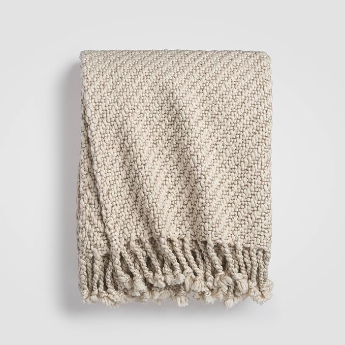 Calm Cloud Knit Throw Blanket 55x60, Soft Grey 100% Cotton Decorative Sofa and Bed Blanket, Lightweight All-Season Throw, Handwoven in India, Oeko-TEX Certified, Sofa Accent