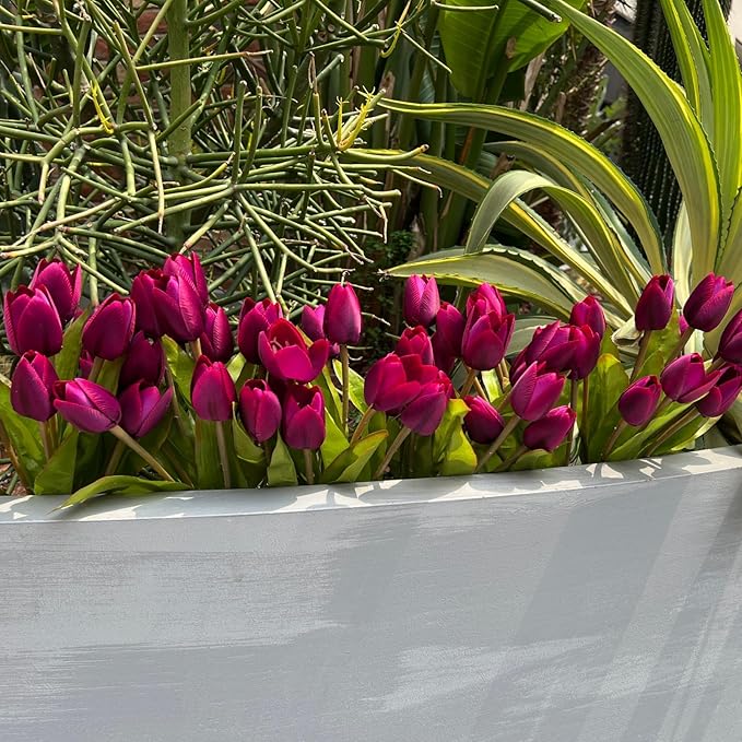 Artificial Fake Flowers Tulip for Outdoor Decoration,UV Resistant Faux Plastic Fabric Greenery Shrubs Plants Fake Flowers Hanging Planter Kitchen Home Garden Wedding Decor (Dark Purple)