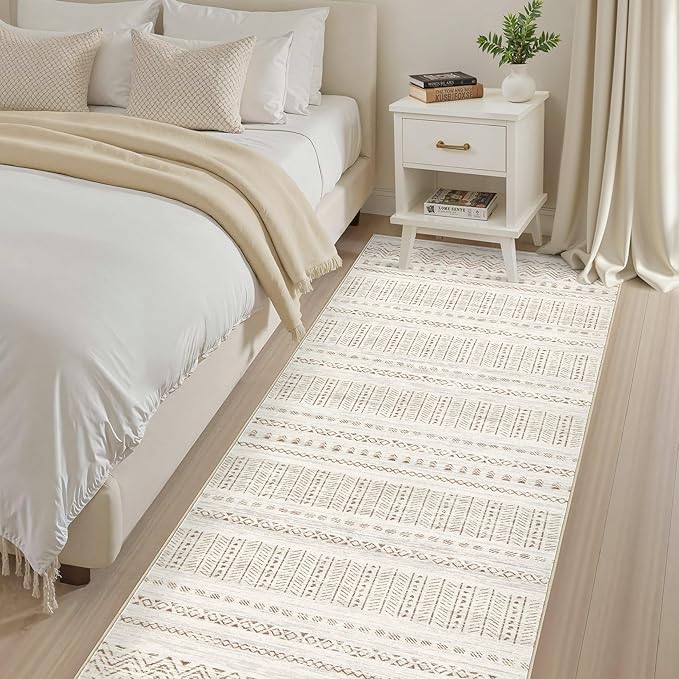 cotiled Washable 3x8 Runner Rugs: Washable Boho Rugs with Non Slip Backing Large Soft Indoor Stain Resistant Carpet for Living Room Bedroom Farmhouse Dining Room Lightweight Home Decor Brown/Cream