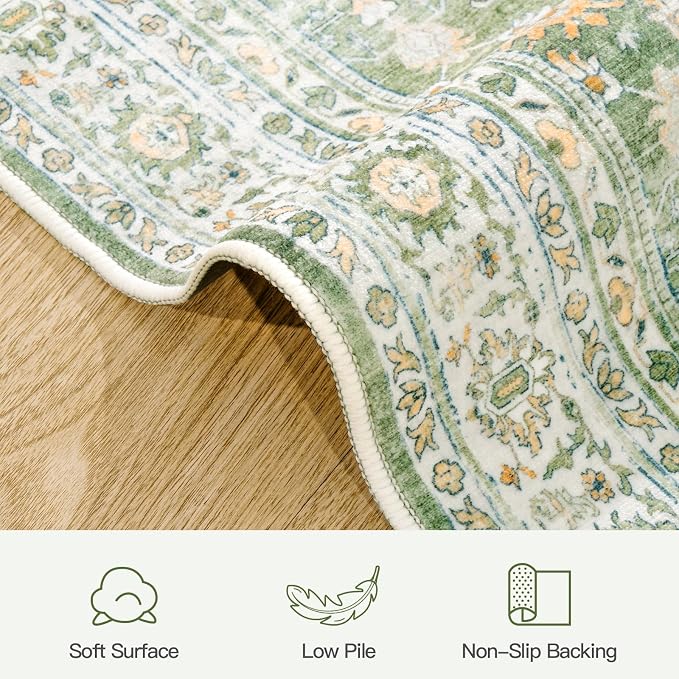 Lofus 6x9 Area Rug for Living Room,Light Green Washable Area Rugs with Non-Slip Backing,Soft Boho Carpets for Bedroom Dining Room Home Office Indoor Nursery