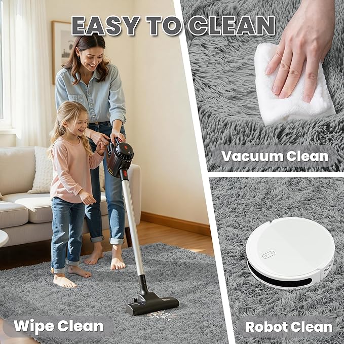 4x6 Area Rug for Living Room, Ultra Soft Fluffy Shag Rugs for Bedroom, Non-Slip Large Fuzzy Plush Rug Indoor Floor Carpet for Nursery Kids Office Dorm Modern Decor, Light Gray