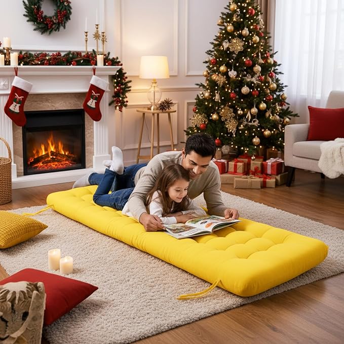 Vercraft Long Floor Cushion Large Floor Cushion with Brushed Cotton 74.8 x 27.5 x 3.15 in Jumbo Lounger Pillow for Outdoor Indoor Bay Window Meditation Yoga Reading Sleeping(1 Pc,Yellow)