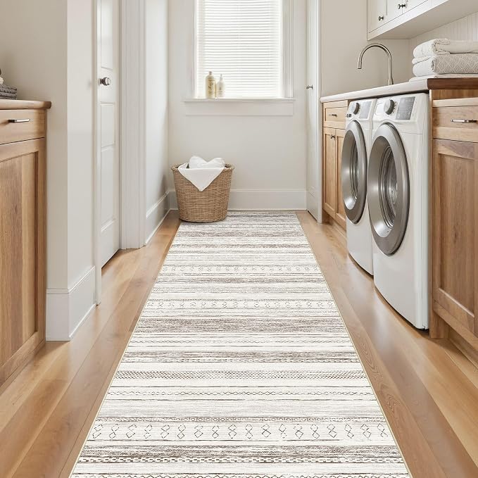 Tortania Area Rug 3x8 Runner Rugs - Washable Soft Neutral Boho Moroccan Farmhouse Rug Indoor Floor Carpet for Living Room Bedroom Kitchen Entryway Under Dining Table Home Office Decor - Cream Brown