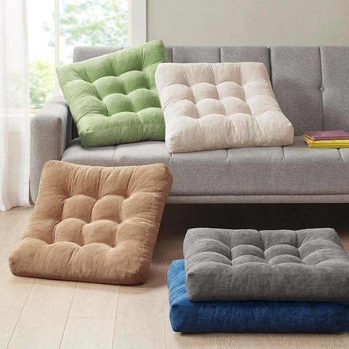 Degrees of Comfort Floor Cushion 6 Pack for Meditation, Home Office & Yoga Studio – Corduroy Soft Seating Set, 22 Inch, High-Density Foam, Square Shape, Green