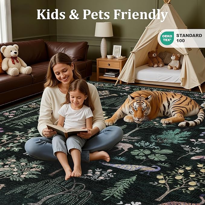 9x12 Area Rugs Living Room Rug: Vintage Washable Rug Floral Soft Carpet Indoor Floor Non-Slip Boho Stain Resistant Large Carpets for Bedroom Kids Nursery Dining Room Farmhouse Home Office Green