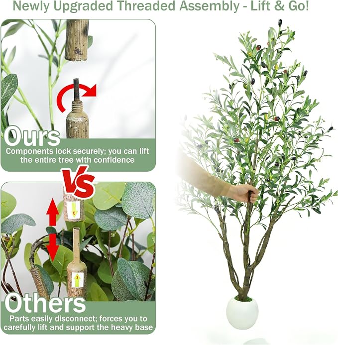 Caxchiling Artificial Olive Tree 5FT, Indoor Outdoor Faux Tree | Natural Trunk with Olive Fruits and Buds in White Planter for Home Office Living Room