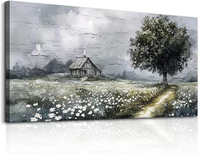 ERQINHUA Gray Large Canvas Wall Art For Living Room Farmhouse Wall Decor For Bedroom Office Home Decor Field scenery Paintings Tree Landscape Wall Pictures Printed Artwork Ready to Hang 30"X60"