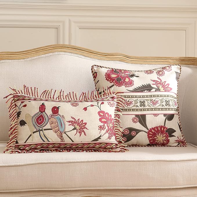 patdrea Designer Vintage Linen Throw Pillow Cover,18"x18"-Schumacher B | Elegant Decorative Pillow Case with Zipper,Floral Pattern,Cushion Coverfor Couch Living Room Bedroom Sofa