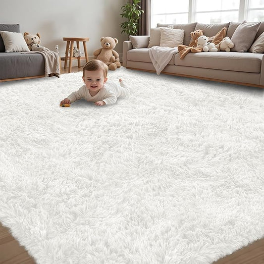 5x7 Area Rug for Living Room:Ultra Soft Fluffy Shag White Rugs,Large Fuzzy Plush Indoor Non Slip Carpet Washable Rug for Bedroom Kids Nursery Office Dorm Modern Decor(White 5'x7')