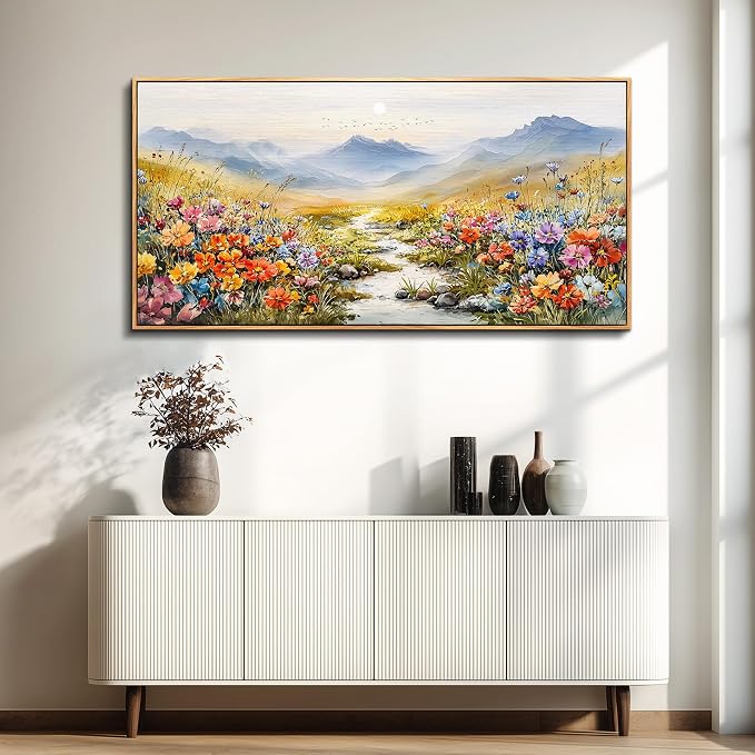 XIGUANGART Large Framed Wall Art for Living Room Canvas Prints, Farmhouse Nature Floral Botanical Wall Decor, Colorful Flower Market Modern Home Decor Oil Paintings Bathroom Decor Aesthetic 30"X60"