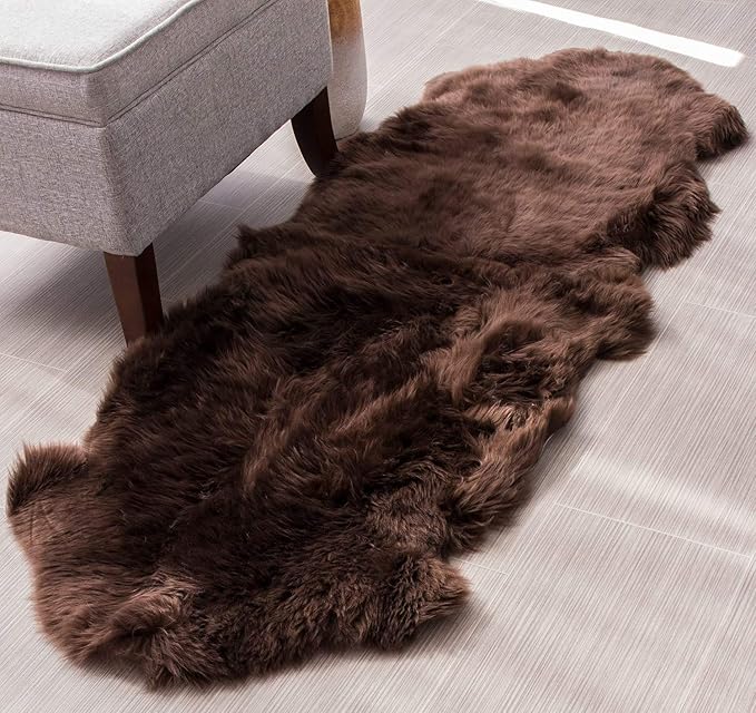 HUAHOO Premium Genuine Sheepskin Rug Brown Real Australia Sheepskin Natural Luxury Fluffy Lambskin Fur Area Rug Seat Covers for Kids Bedroom Sofa Chair Cover Pets Dogs Mat Double Pelt/2' x 6' Brown