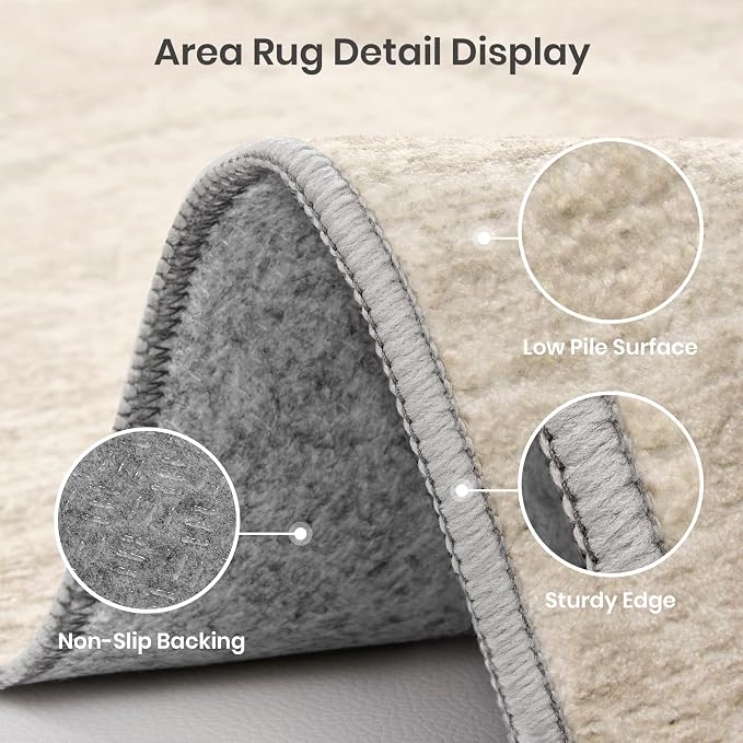 Valenrug Washable Rugs 7x9 - Non Slip 7x9 Area Rugs for Living Room, Stain Resistant Area Rugs for Bedroom, Foldable Machine Washable Area Rug(7'x9', Beige)