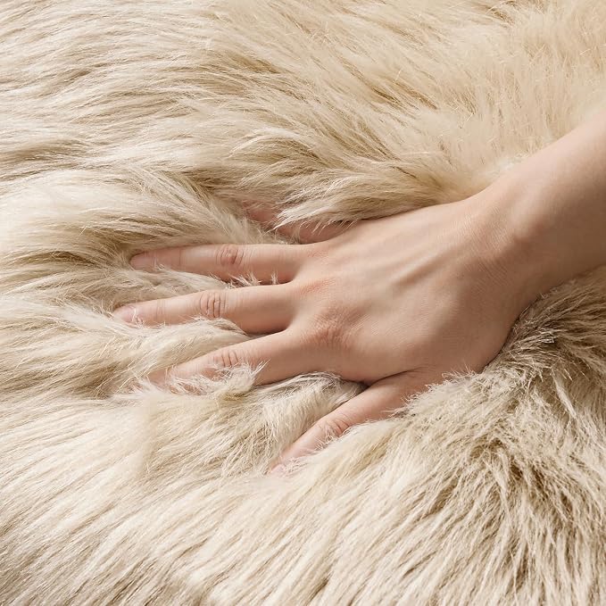 MIULEE Luxury Super Soft Fluffy Area Rug Faux Fur Plush Large Sheepskin Rug Decorative Shaggy Carpet for Bedside Sofa Floor 3 x 5 Feet, Beige