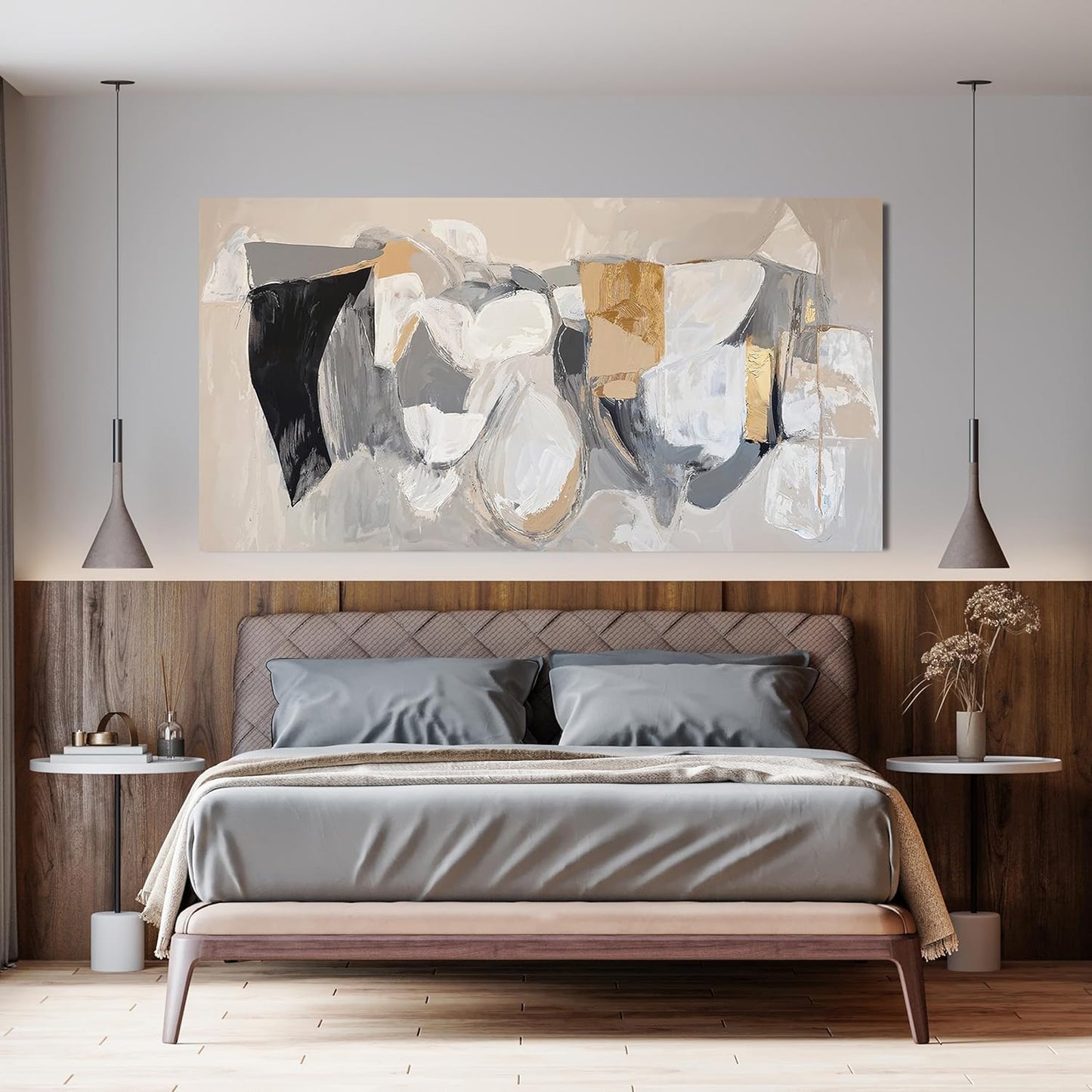 Abstract Canvas Wall Art Decor Gray Gold Modern Abstract Graffiti Art Pictures Black Wall Decorations for Living Room Canvas Art Poster Print Wall Pictures for Bedroom Office Decor 20" X 40"