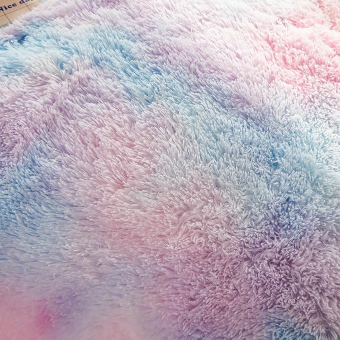 chovy Faux Fur Plush Tie-Dyed Blue Comforter Sets Twin/Full Size - Ultra Soft Shaggy Flannel Velvet Fluffy Fuzzy 3PC Bedding Set （Comforter x 1 Pillowcases x 2）