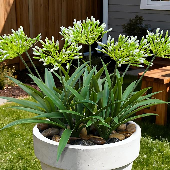 Faux Outdoor Flowers Realistic Artificial Plants 8 Bundles Plastic Flower Outside 18.9 in Fake Greenery Stems Green Flower for Pot Planter Decor Outside