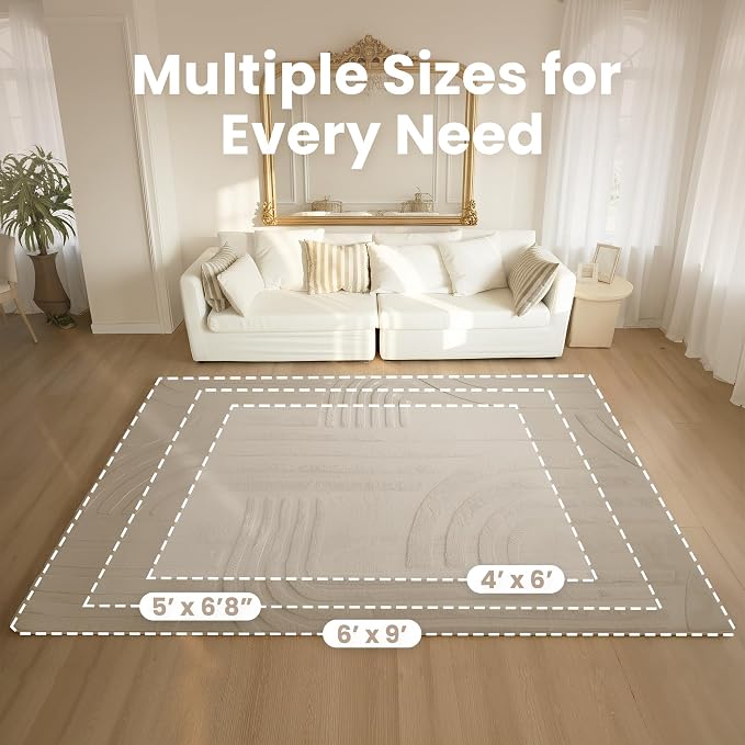 1.3" Extra Thick Fluffy Baby Play Mat for Floor,6'×9'Large Padded Kids Rug with Ultra Soft 3D Carved Faux Rabbit Fur,Non-Slip Carpet Nursery Rug Area Rug for Playroom Living Room(Light Brown)
