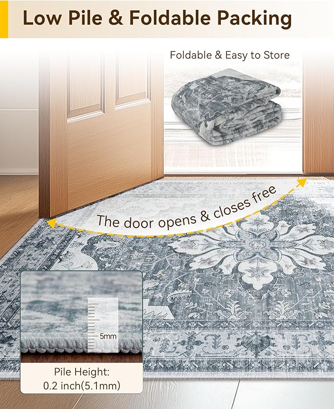 RELEANY Area Rugs 3'x10' Runner Rug Non Slip Washable for Kitchen Hallway Bedroom Beside Laundry Room Bathroom Rug, Floor Carpet, Light Gray Grey White