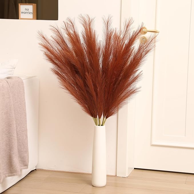 Wertuirk Burnt Orange Pampas Grass, 8 Pcs 45 Inch Tall Large Faux Pompous Grass, Long Artificial Flowers for Floor Vase, Wedding, Party, Baby Shower, Farmhouse and Fall Decor (Burnt Orange)