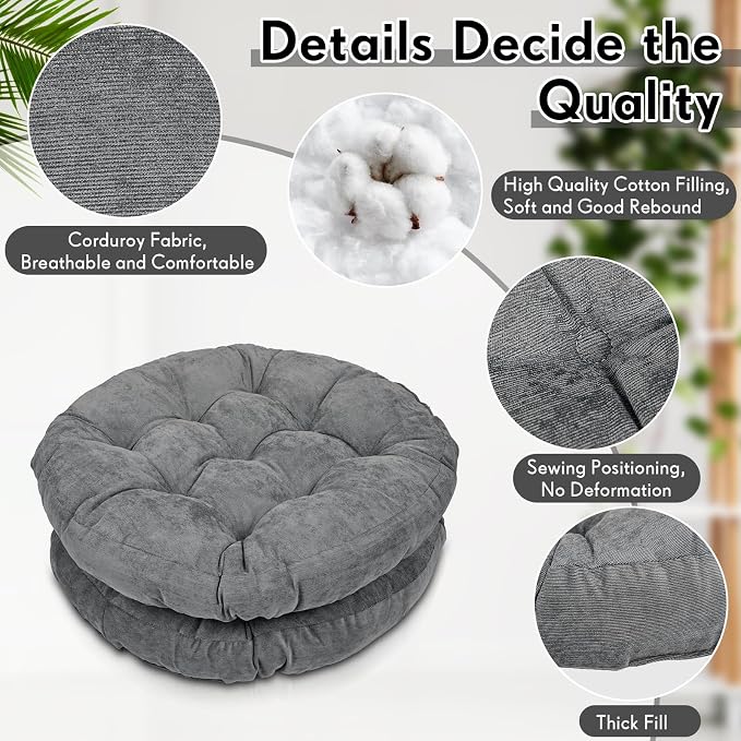Jerify 6 Pcs Floor Pillow Cushions Large Round Square Large Meditation Floor Pillow for Classroom Adult Meditation Picnic Party Seating Learning Daycare School (Round,Dark Grey)