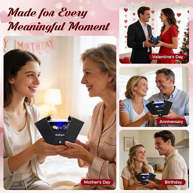 TranquilBliss Gifts for Mom, Preserved Real Blue Rose Gift Box with Heart Necklace,“I Love You” in 100 Languages, I Love You Eternal Flowers Rose Gift Set for Mother's Day, Anniversary
