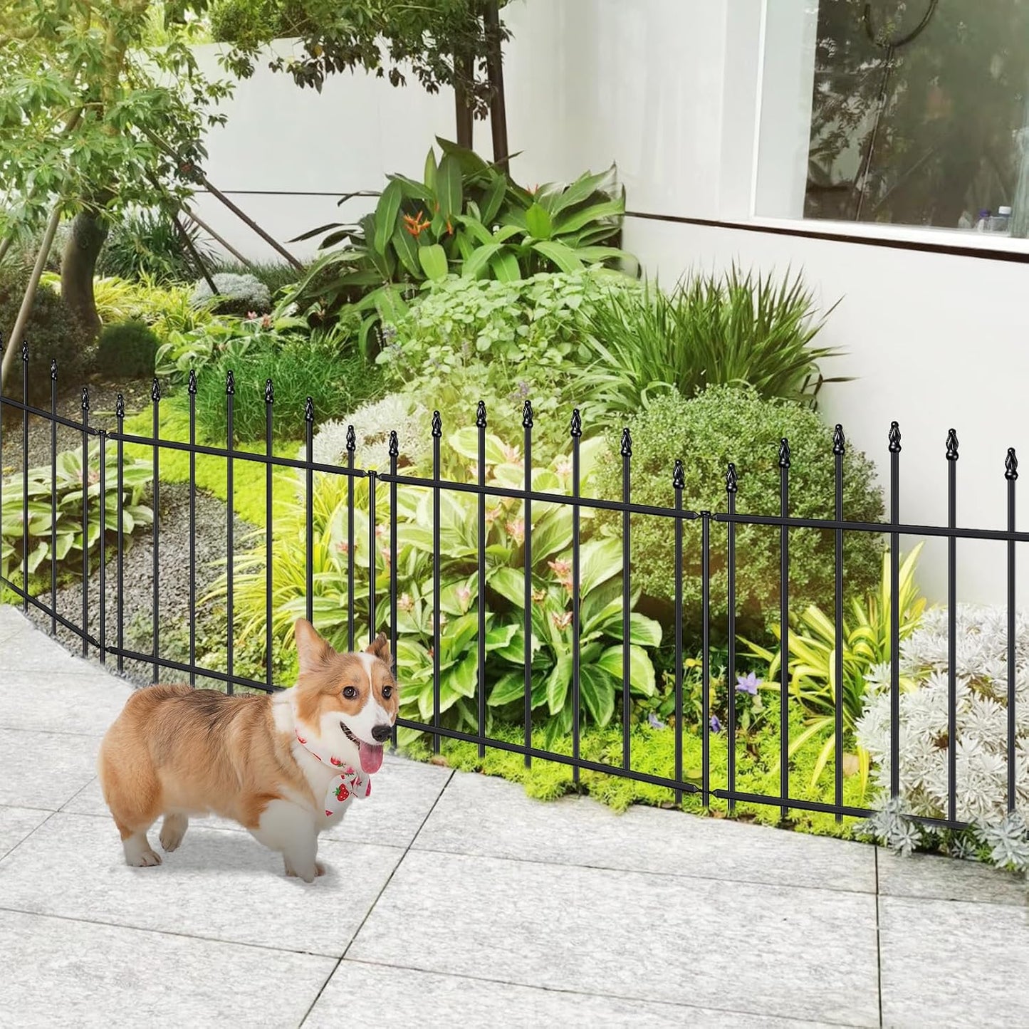 Metal Garden Fence 26 in H x 20ft L, 10 Panels + 11 Stakes Border Dog Fence Panels Animal Barrier, No Dig Garden Fencing for Yard Patio Flower Bed Lawn Outdoor, Arch Black