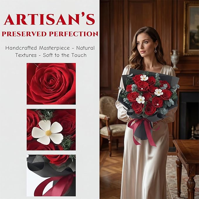 XTYFJGVA 12 Preserved Red Roses Bouquet, Flowers for Delivery, Real Roses That Last 1-3 Years, Birthday Gifts for Women, Forever Flower Gifts for Mom, Wife, Grandma, Her on Mothers Day, Anniversary