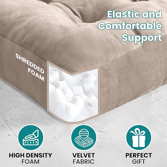 NEST & LOOM Floor Cushions - Floor Chair Pillow, Meditation Cushion, Square Large Floor Pillow, Solid Thick Tufted Floor Pillow - Beige - 21.65" x 21.65"