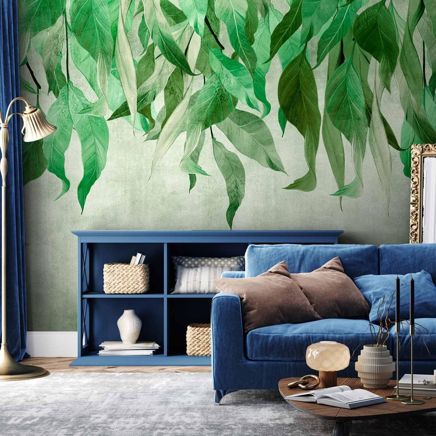 artgeist Wall Mural Hanging Leaves 118x83 in - Non-Woven Wallpaper Fleece Wall Decor Photo Print Picture Image Design Nature Botanical Concrete Green Like Painted b-C-10146-a-a