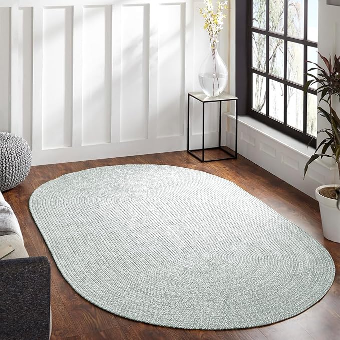 Superior Indoor/Outdoor Area Rug, Dual-Tone Reversible Braided Floor Decor for Patio, Front Porch, Entryway, Living Room, Office, Nursery, Artistic Home, 6' x 9', Fog Green-White