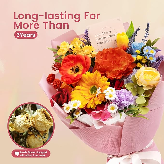 TINGE TIME Preserved Flowers Bouquet, Rainbow Fake Flowers Bouquet, Aritifical Roses Bouquet for Wedding, Table Centerpieces, Valentines, Mothers Day, Birthday Gifts, Anniversary, Engagement