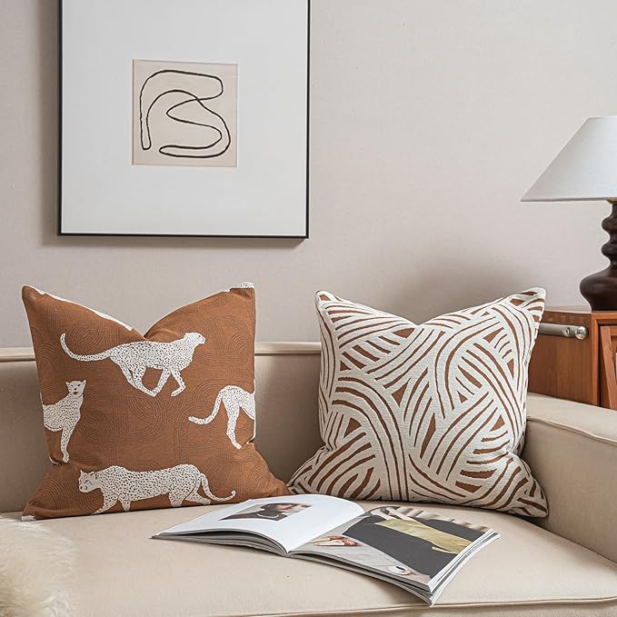 Croker Horse 22x22'' Inches Throw Pillow Cushion Cover - Leopard Cheetah Pattern Chenille Jacquard Embroidery Luxury Modern Fashion Style Couch Sofa Pillow Cover for Living Room Bedroom