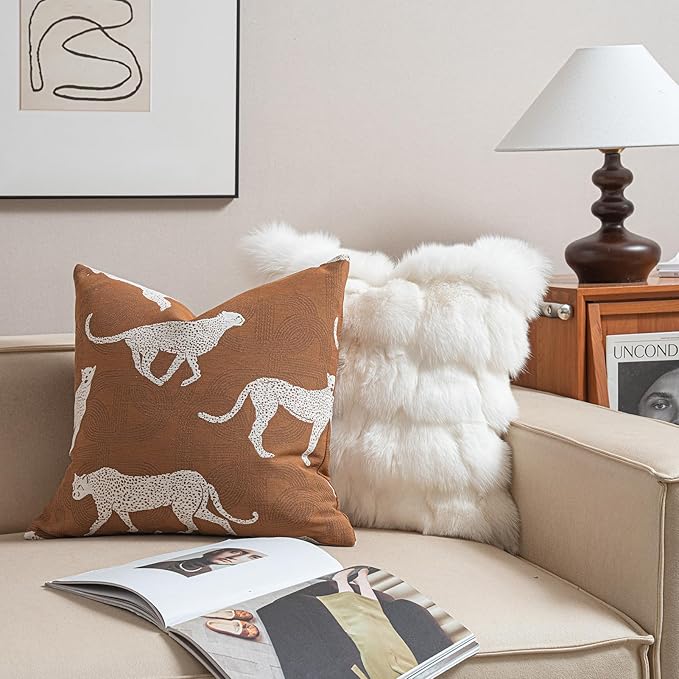Croker Horse 22x22'' Inches Throw Pillow Cushion Cover - Leopard Cheetah Pattern Chenille Jacquard Embroidery Luxury Modern Fashion Style Couch Sofa Pillow Cover for Living Room Bedroom