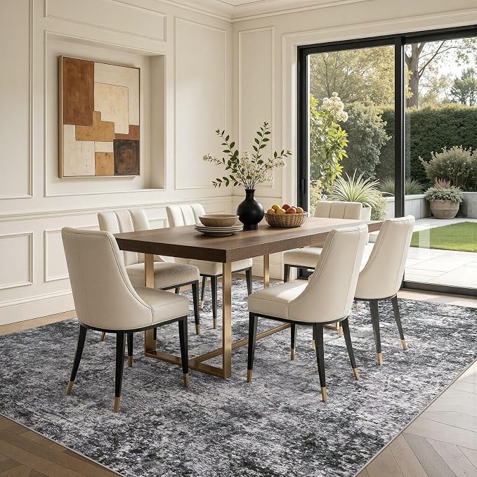 DMOYEST Area Rug Living Room Rugs - 7x9 Large Soft Indoor Neutral Modern Abstract Low Pile Washable Rug Carpet for Bedroom Dining Room Farmhouse Home Office - Grey