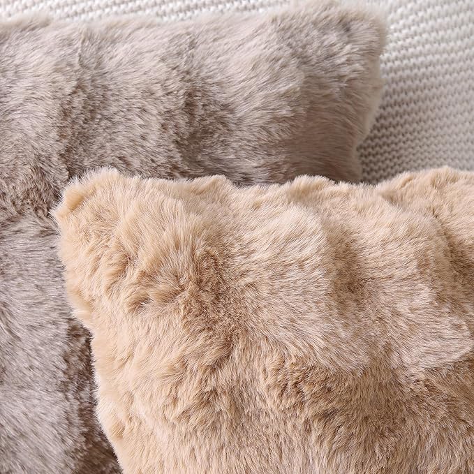 MADIZZ Pack of 2 Thick Plush Faux Wool Throw Pillow Covers Soft Boho Throw Pillows Luxurious Cushion Covers for Couch Sofa Bedroom Living Room Home Decor 12x20 Inch Camel