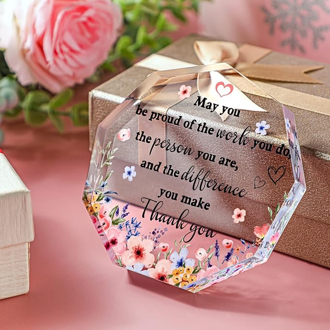 Yinder Thank You Gifts for Women Appreciation Gifts for Coworker Employee Nurse Teacher Leader Boss Inspirational Quotes Acrylic Desk Decor for Home Office Farewell Retirement