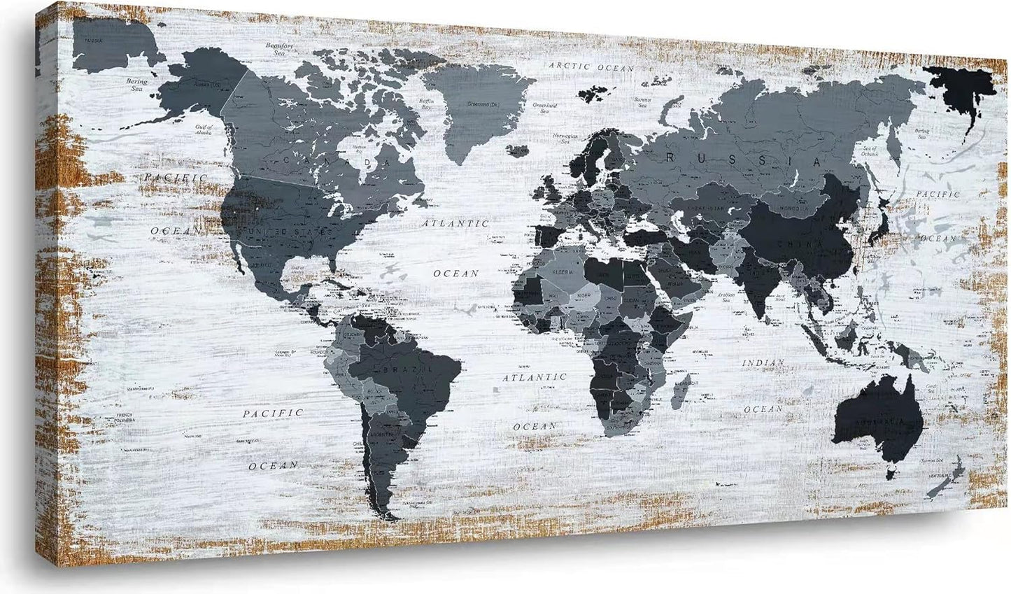world map Canvas Wall Art Black Wall Decor Office Map of the world Pictures for Living Room Decoration Map Picture Framed Artwork for Home Bedroom Decoration 20"x40"